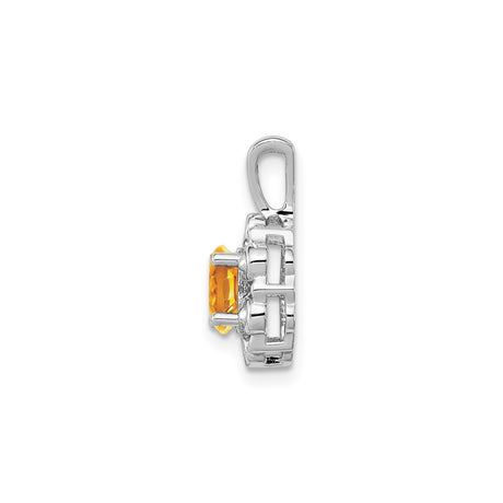 Sterling Silver Pendant with Oval Citrine, Openwork Design, Diamond Accents, November Birthstone