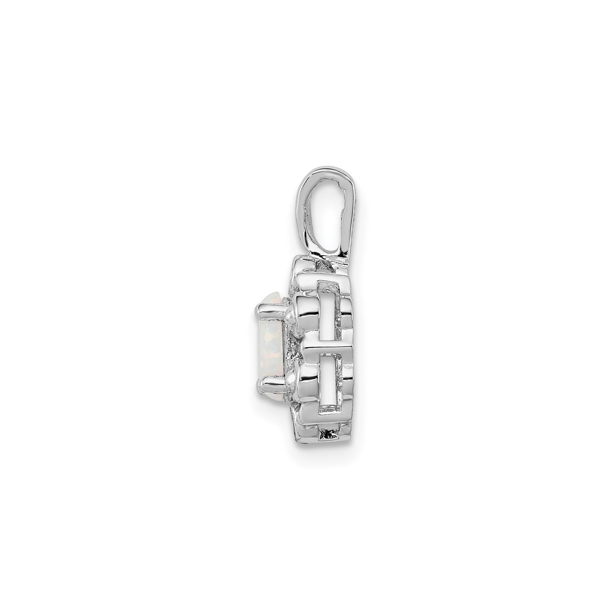 Sterling Silver Pendant with Oval Lab Created White Opal and Diamond Accents, Halo Floral Design