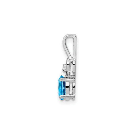 Sterling Silver Heart Pendant with Swiss Blue Topaz and Diamond Accents