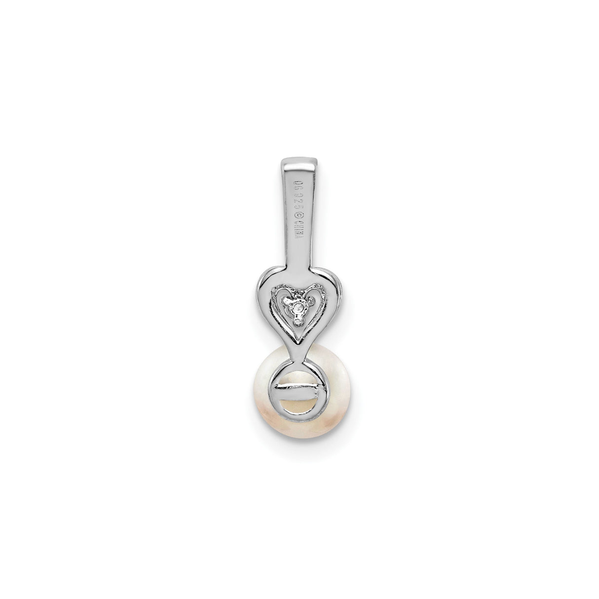 Sterling Silver Heart Pendant with White Pearl and Diamond Accent, Romantic Bridal Jewelry