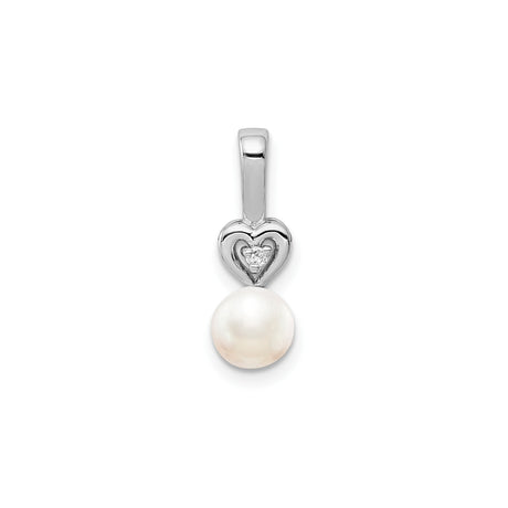 Sterling Silver Heart Pendant with White Pearl and Diamond Accent, Romantic Bridal Jewelry