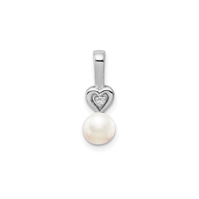 Sterling Silver Heart Pendant with White Pearl and Diamond Accent, Romantic Bridal Jewelry