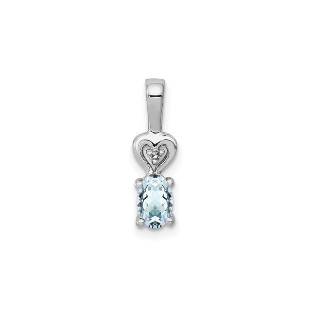 Sterling Silver Heart Pendant with Aquamarine and Diamond Accents, Romantic Jewelry for Women