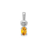 Sterling Silver Heart Pendant with Oval Citrine and Diamond Accents, Romantic Jewelry for Women