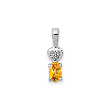 Sterling Silver Heart Pendant with Oval Citrine and Diamond Accents, Romantic Jewelry for Women