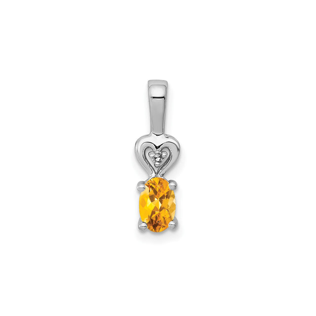 Sterling Silver Heart Pendant with Oval Citrine and Diamond Accents, Romantic Jewelry for Women