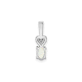Sterling Silver Heart Pendant with Oval Lab Created White Opal and Diamond Accent