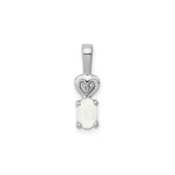 Sterling Silver Heart Pendant with Oval Lab Created White Opal and Diamond Accent