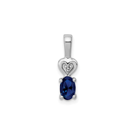 Sterling Silver Heart Pendant with Oval Lab Created Sapphire and Diamond Accents