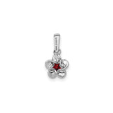 Sterling Silver Flower Pendant with Garnet, Six Petal Floral Design, Botanical Jewelry for Women