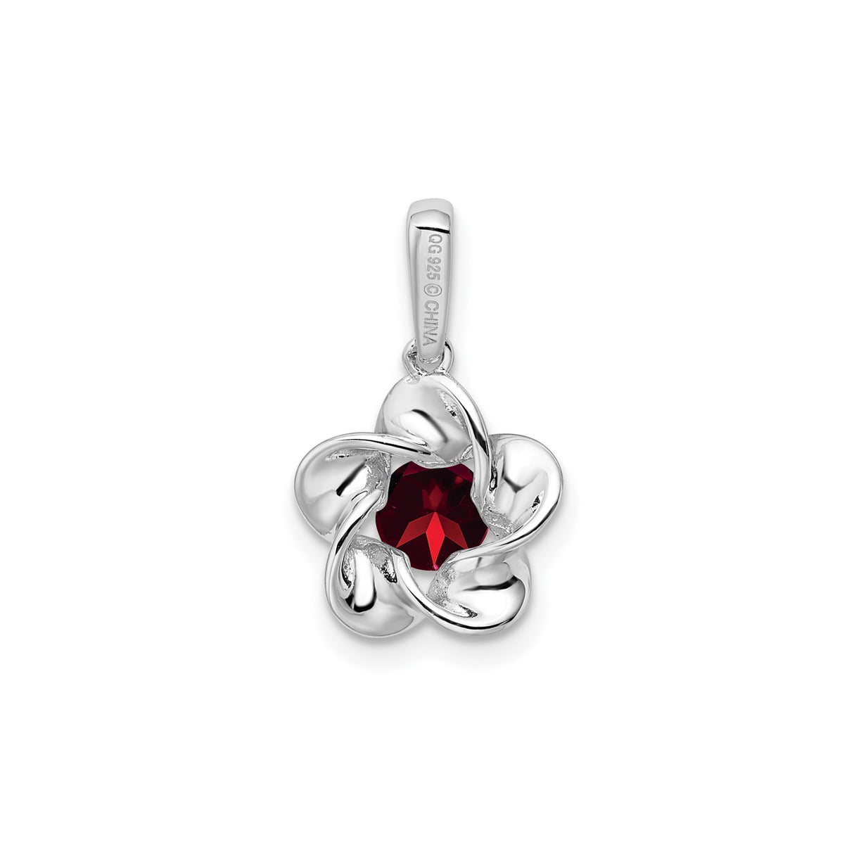 Sterling Silver Flower Pendant with Garnet, Romantic Floral Design for Women