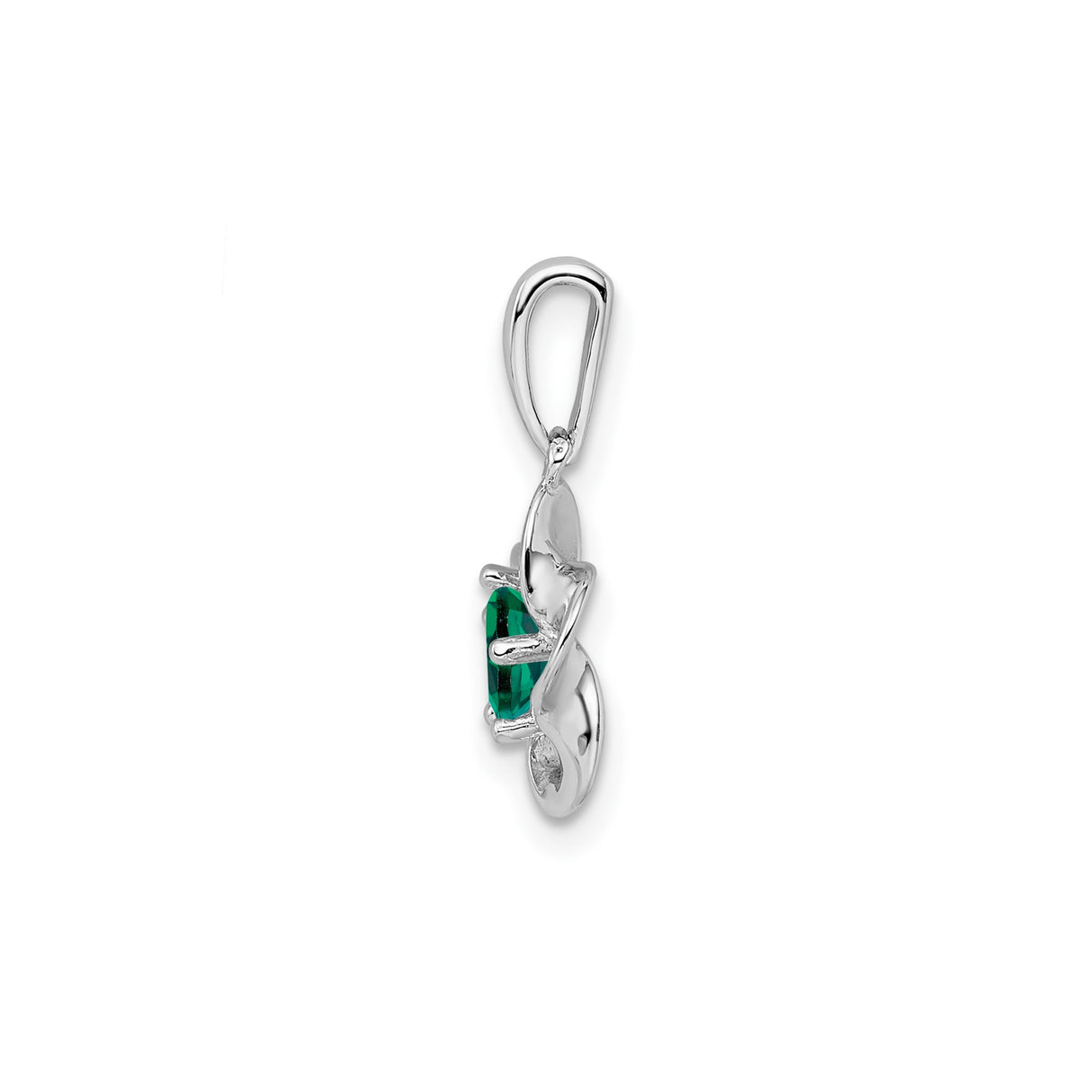Sterling Silver Flower Pendant with Lab Created Emerald, Open Petal Botanical Design