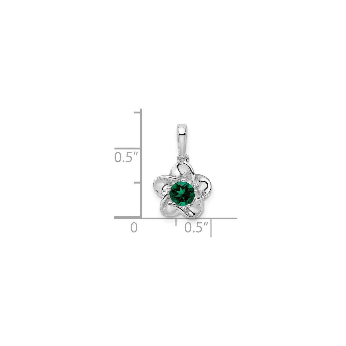 Sterling Silver Flower Pendant with Lab Created Emerald, Open Petal Botanical Design