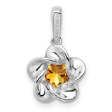 Floral Citrine Charm Pendant in Real 925 Sterling Silver