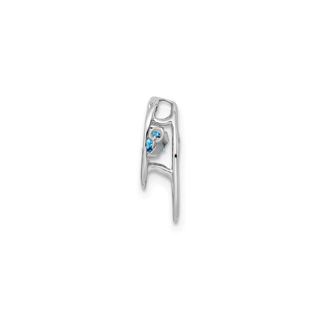 Sterling Silver Pendant with Swiss Blue Topaz, Double Oval Design, Modern Abstract Style