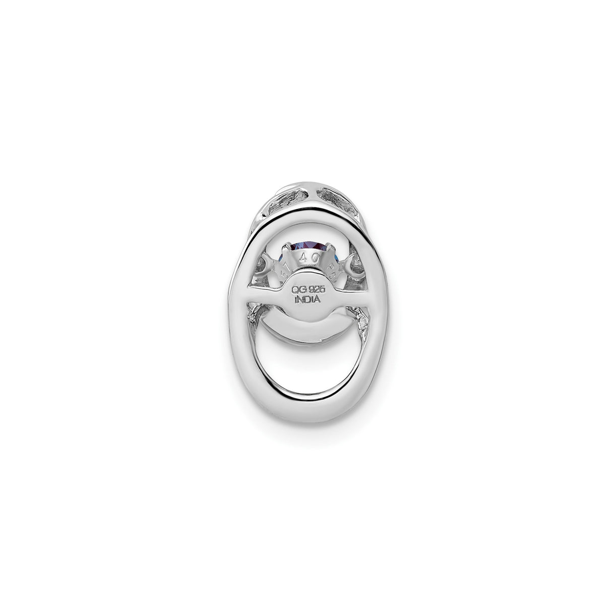 Sterling Silver Pendant with Overlapping Oval Loops and Round Purple Gemstone, Modern Minimalist Style