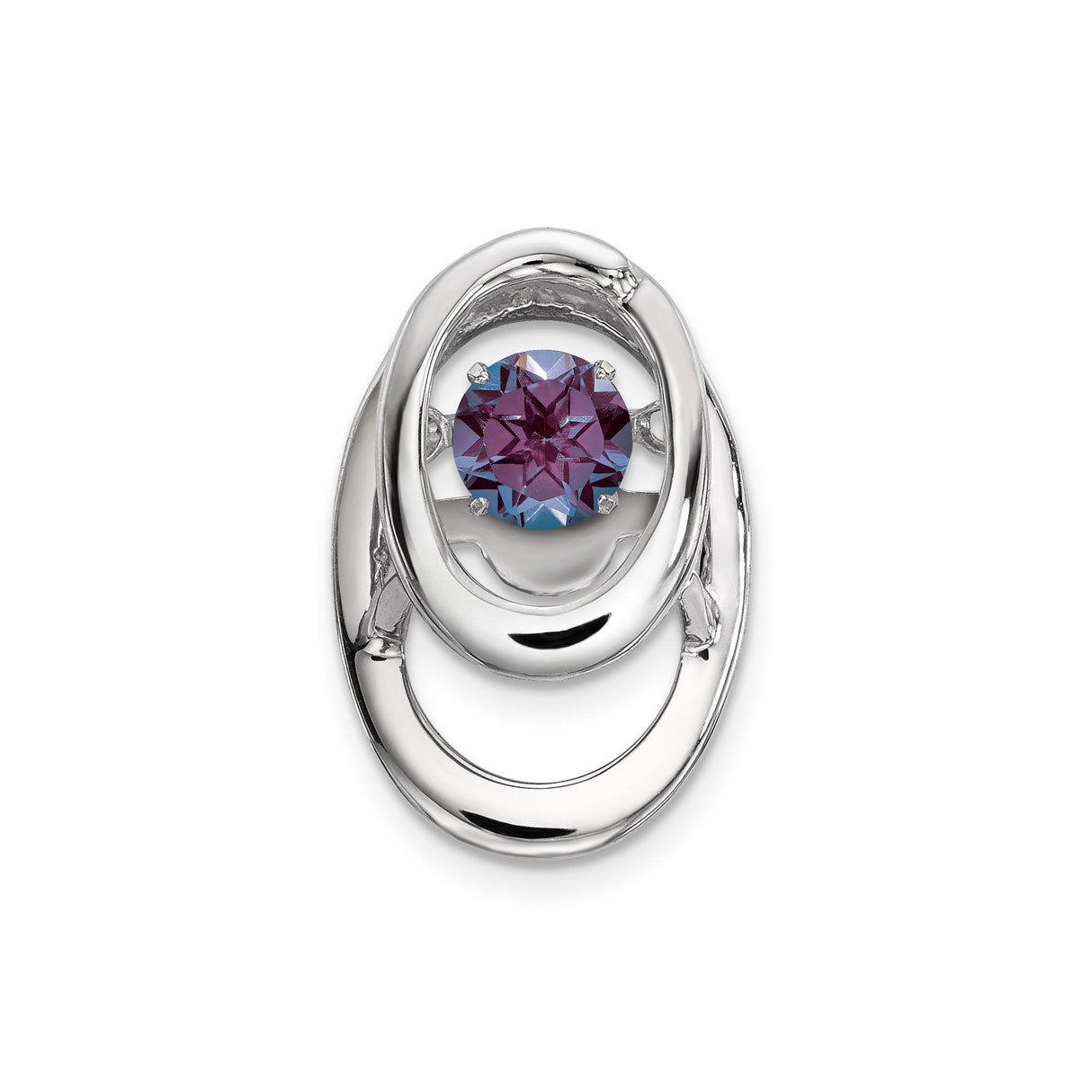 Sterling Silver Pendant with Overlapping Oval Loops and Round Purple Gemstone, Modern Minimalist Style