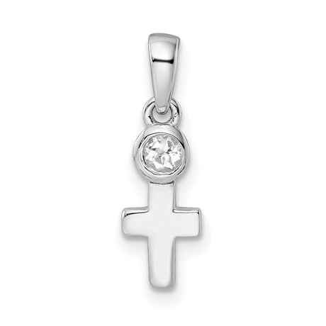 Sterling Silver Cross Pendant with White Topaz, Modern Minimalist Faith Jewelry for Men and Women