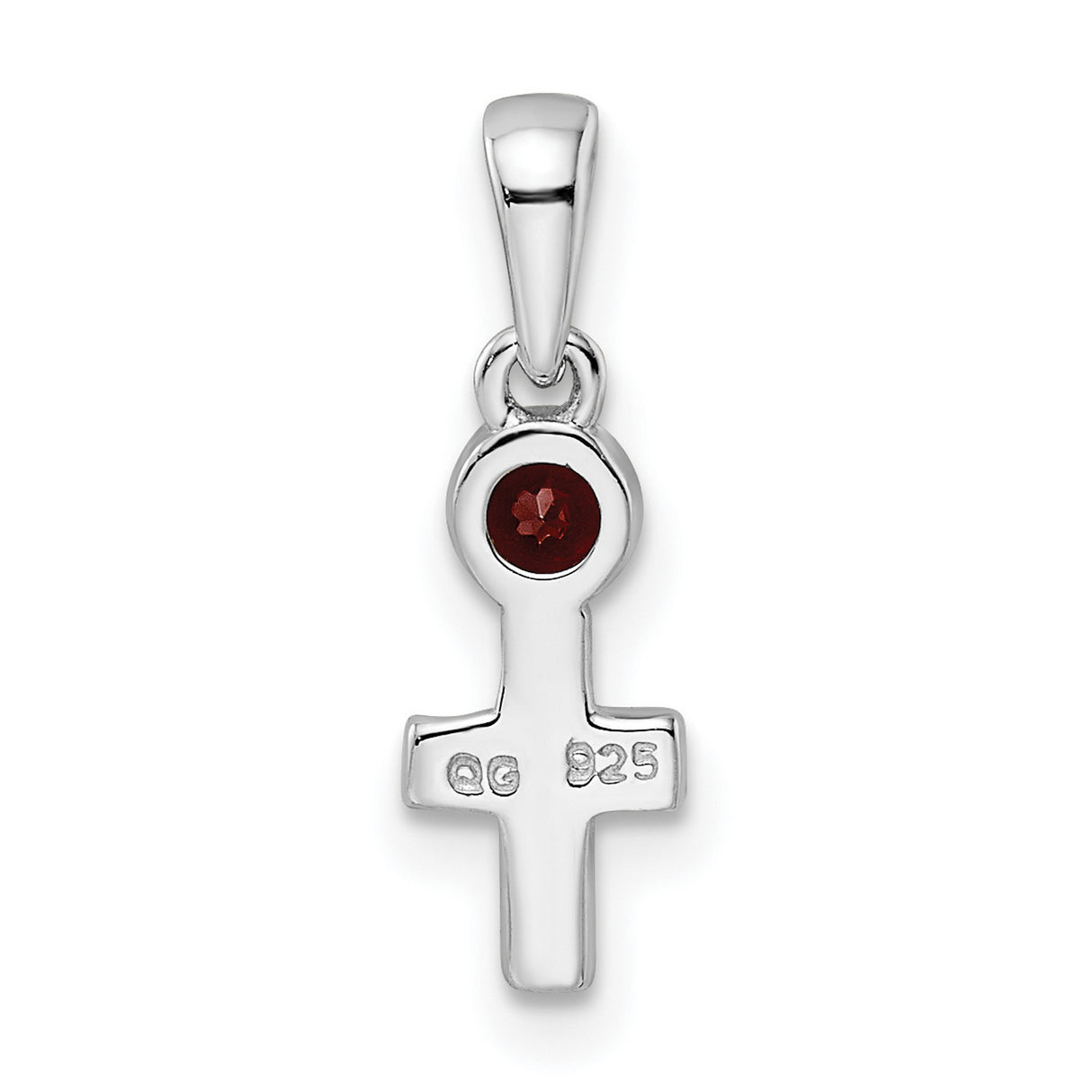 Sterling Silver Cross Pendant with Garnet, Modern Minimalist Religious Design