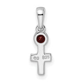Sterling Silver Cross Pendant with Garnet, Modern Minimalist Religious Design