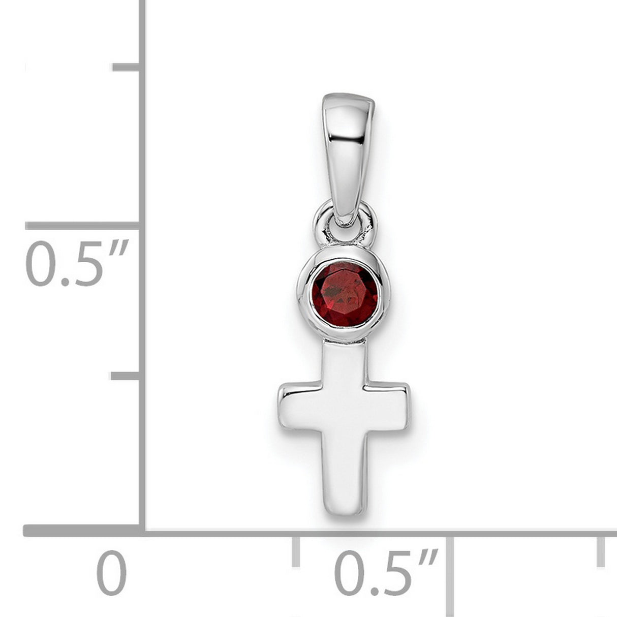 Sterling Silver Cross Pendant with Garnet, Modern Minimalist Religious Design