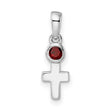 Sterling Silver Cross Pendant with Garnet, Modern Minimalist Religious Design
