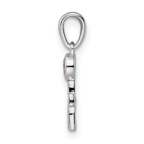 Polished Rhodolite Garnet Cross Charm Pendant in Real 925 Sterling Silver