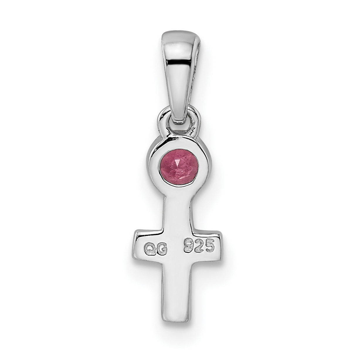 Polished Rhodolite Garnet Cross Charm Pendant in Real 925 Sterling Silver