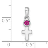 Polished Rhodolite Garnet Cross Charm Pendant in Real 925 Sterling Silver