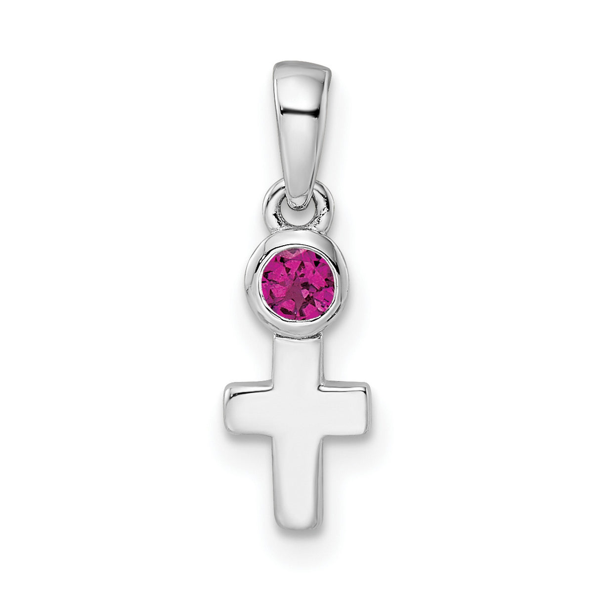 Polished Rhodolite Garnet Cross Charm Pendant in Real 925 Sterling Silver