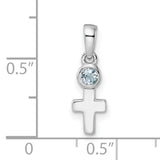Sterling Silver Cross Pendant with Aquamarine, Modern Spiritual Design for Men and Women
