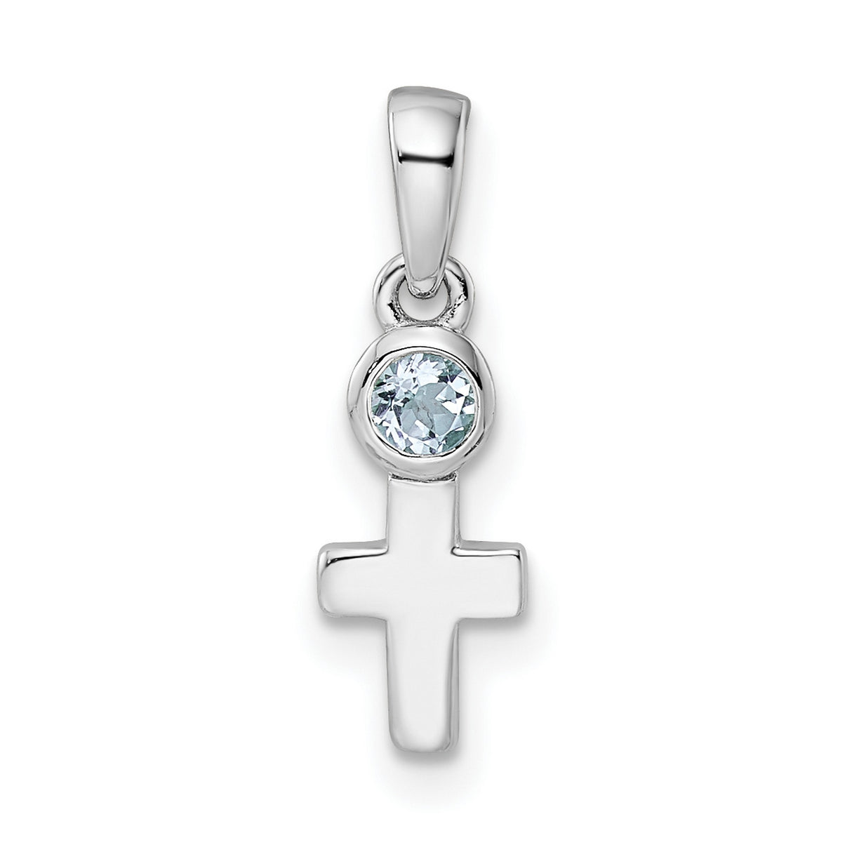 Sterling Silver Cross Pendant with Aquamarine, Modern Spiritual Design for Men and Women
