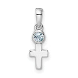 Sterling Silver Cross Pendant with Aquamarine, Modern Spiritual Design for Men and Women