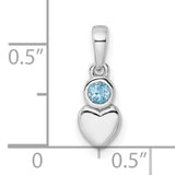Sterling Silver Heart Pendant with Sky Blue Topaz, Polished Minimalist Jewelry for Women