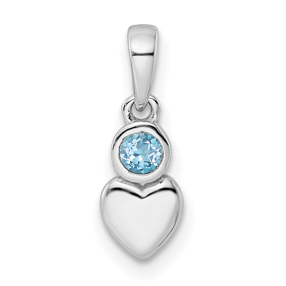 Sterling Silver Heart Pendant with Sky Blue Topaz, Polished Minimalist Jewelry for Women