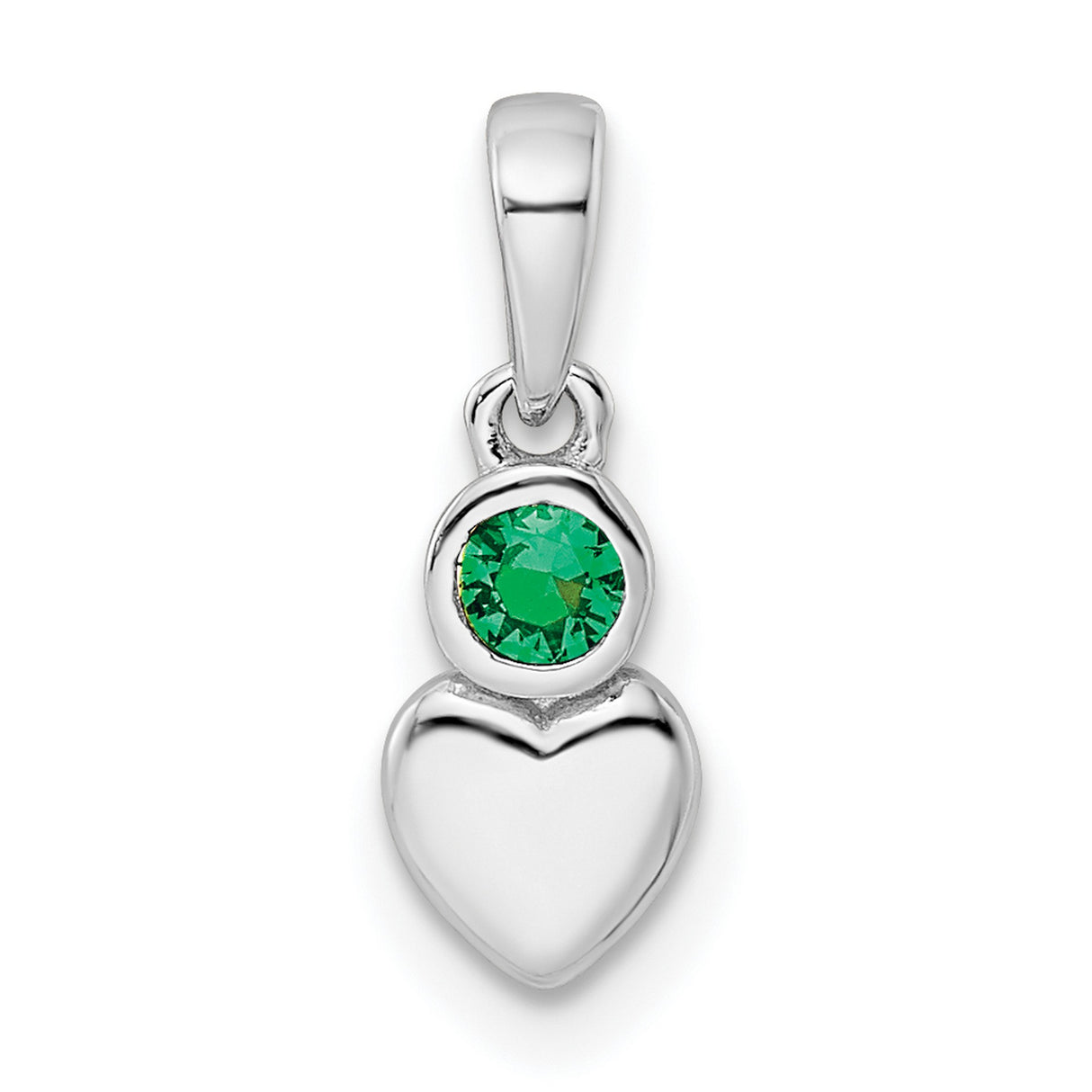 Sterling Silver Heart Pendant with Lab Created Emerald, Romantic May Birthstone Jewelry