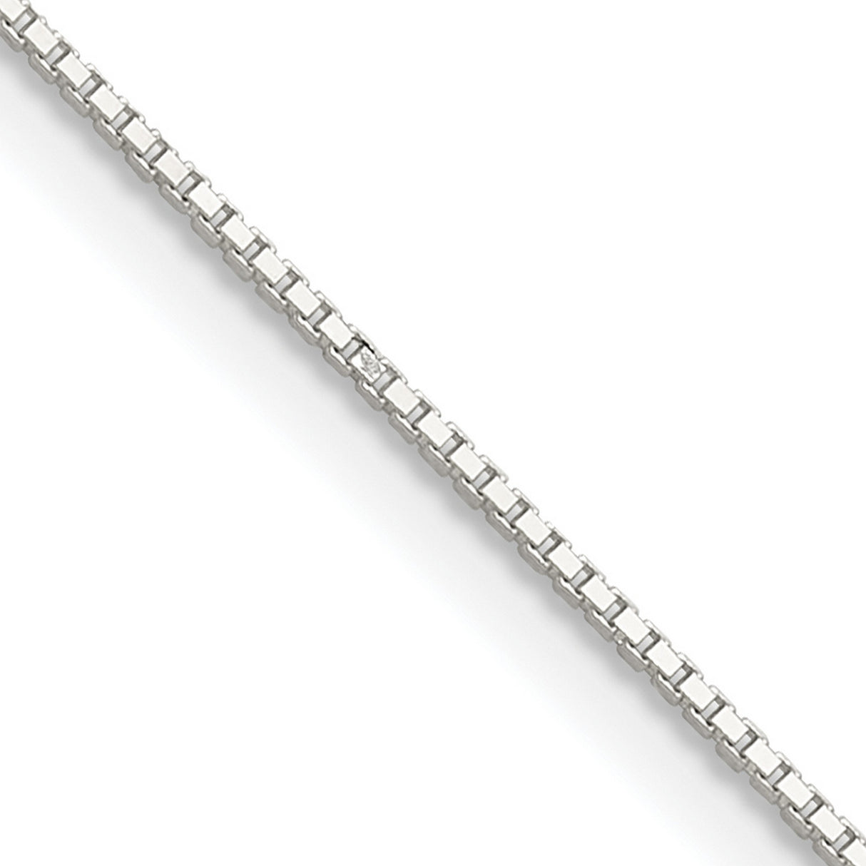 925 White Gold 0.8 mm Box Chain Necklace, Polished detail view