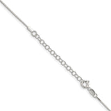 925 White Gold 1 mm Box Chain Necklace, Polished detail view