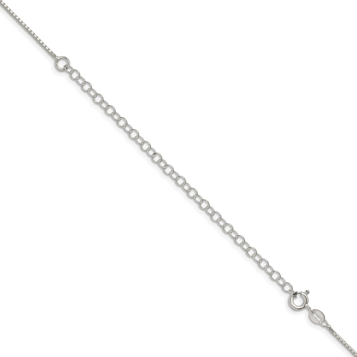 925 White Gold 1.15 mm Box Chain Necklace, Polished detail view