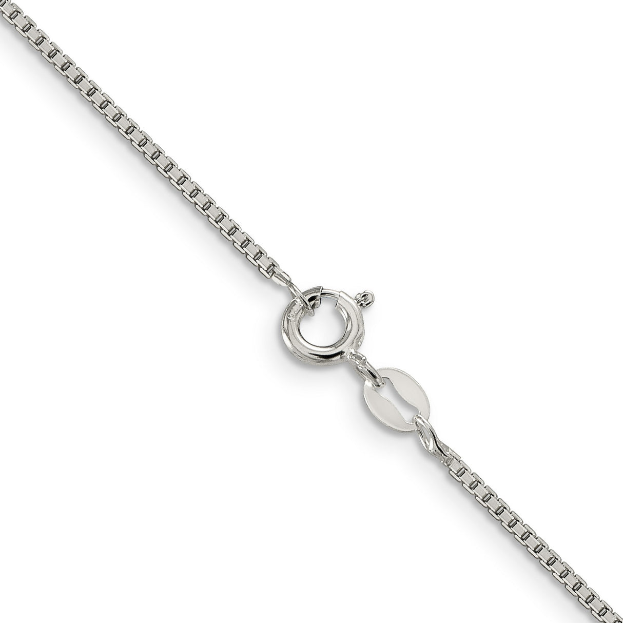 925 White Gold 1.25 mm Box Chain Necklace, Polished alternate angle