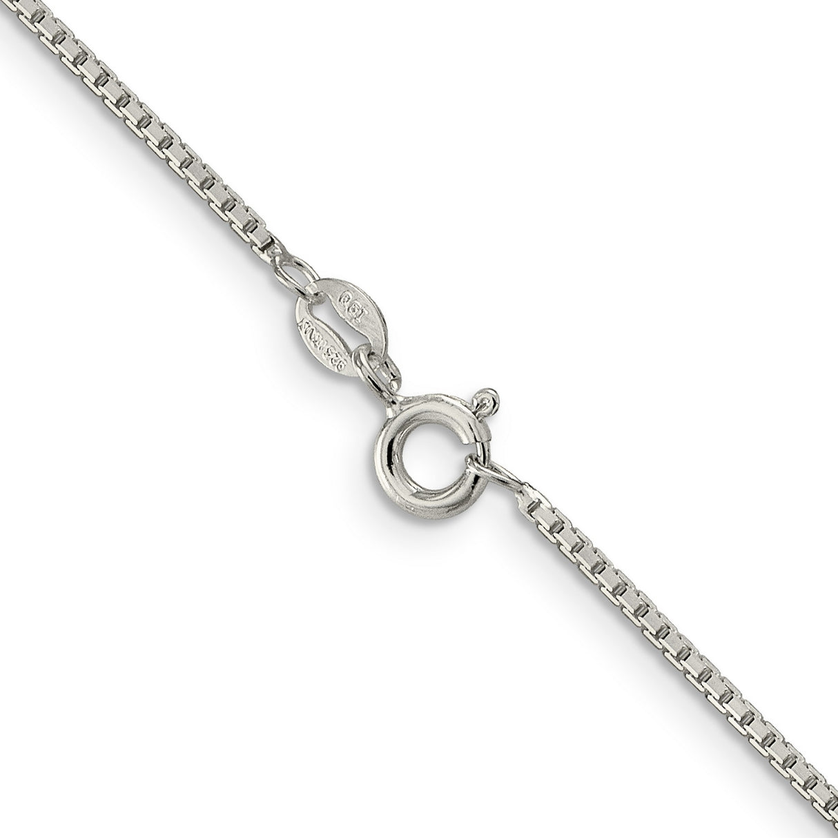 925 White Gold 1.35 mm Box Chain Necklace, Polished alternate angle