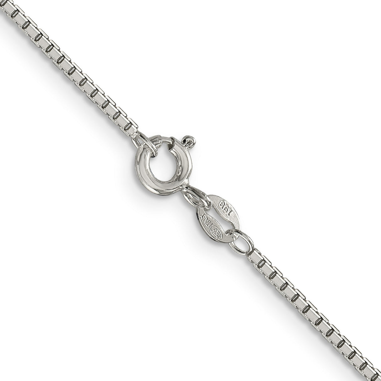 925 White Gold 1.5 mm Box Chain Necklace, Polished alternate angle