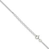 925 White Gold 1.5 mm Box Chain Necklace, Polished detail view
