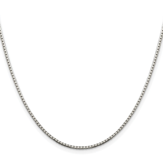 925 White Gold 1.5 mm Box Chain Necklace, Polished