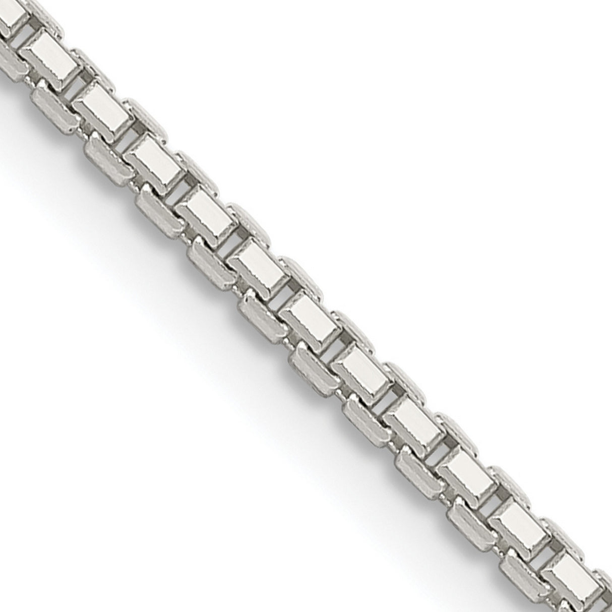 925 White Gold 1.7 mm Box Chain Necklace, Polished detail view