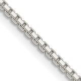 925 White Gold 1.7 mm Box Chain Necklace, Polished detail view