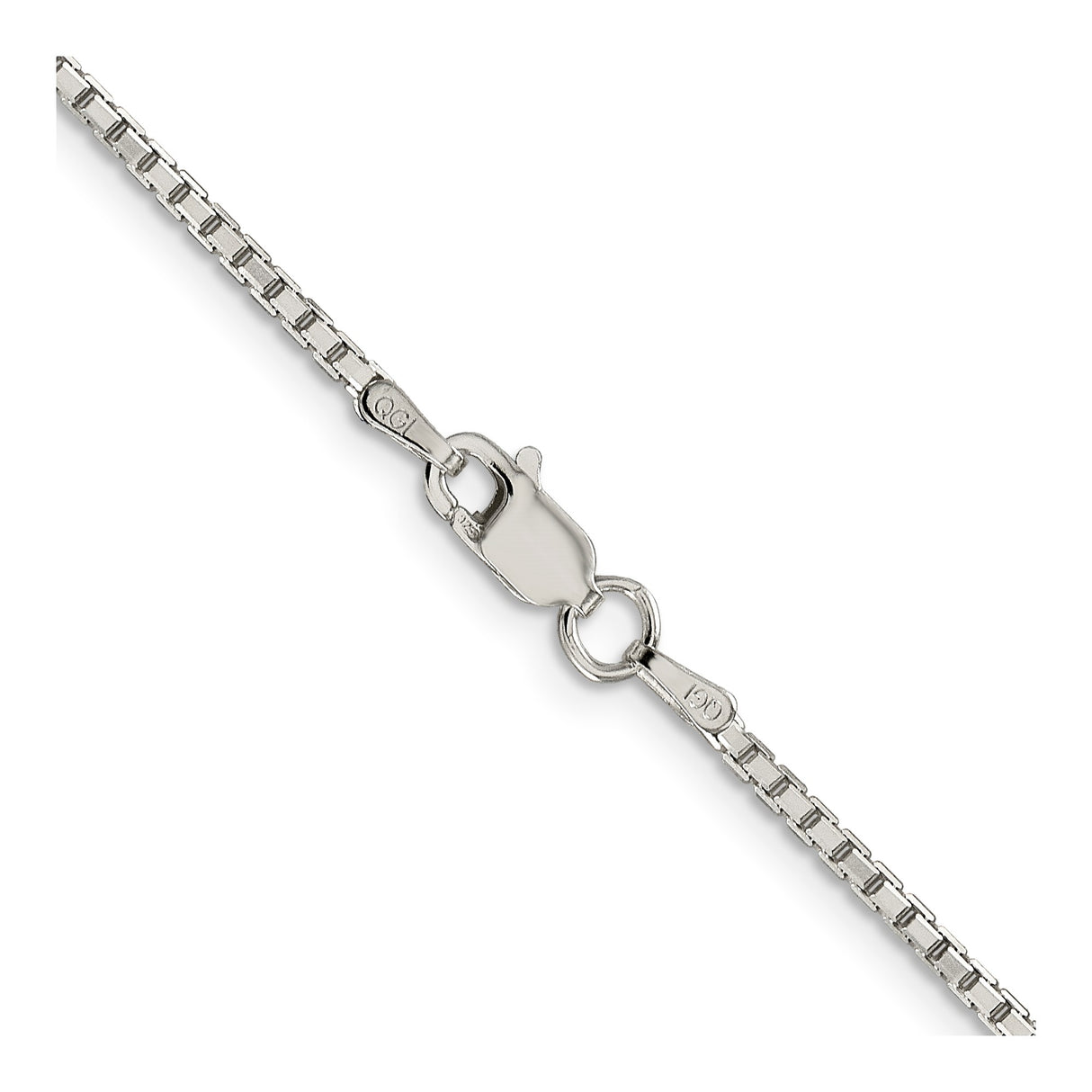 925 White Gold 1.7 mm Box Chain Necklace, Polished alternate angle