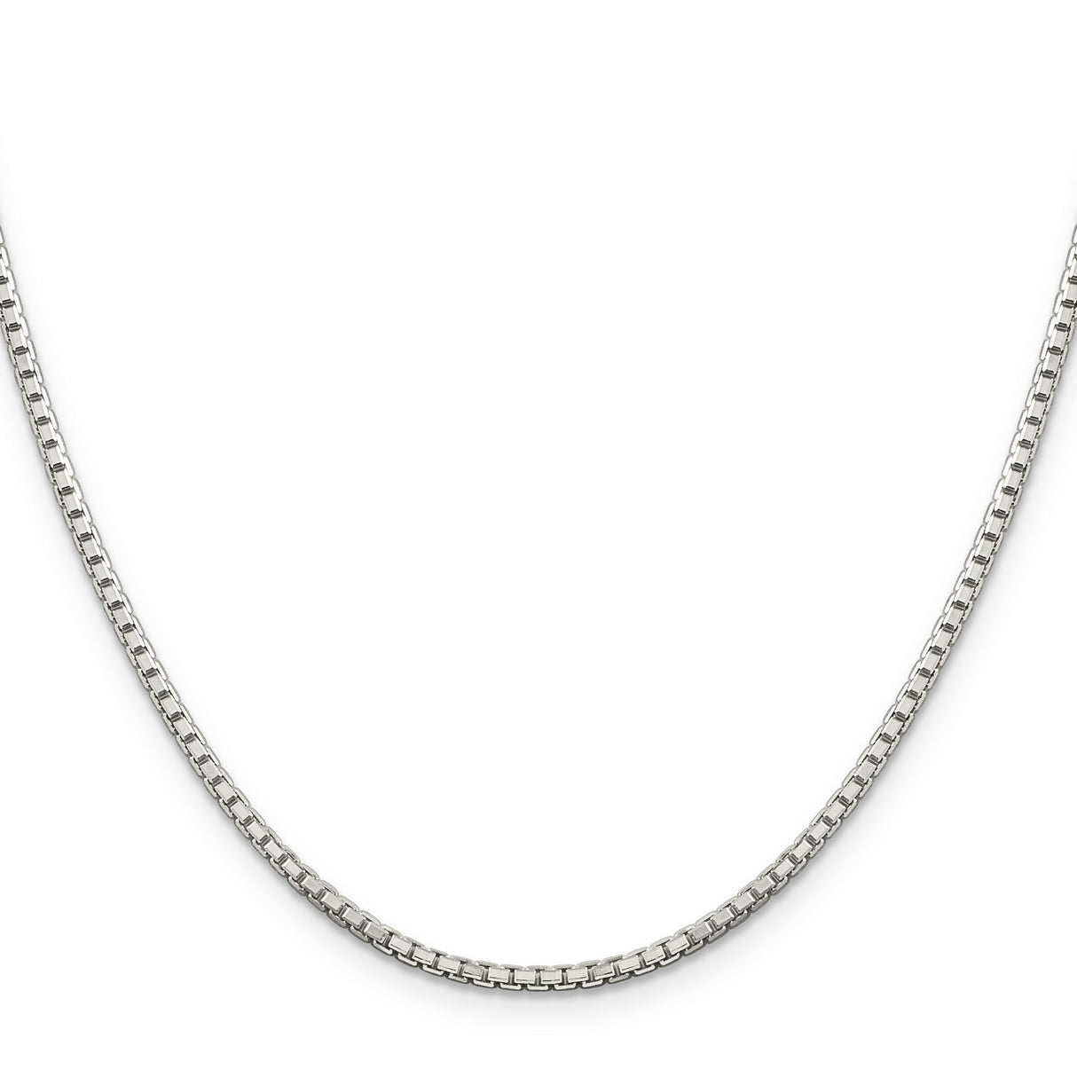 925 White Gold 2 mm Box Chain Necklace, Polished