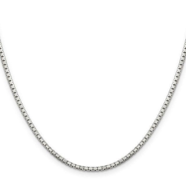 925 White Gold 2 mm Box Chain Necklace, Polished