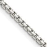 925 White Gold 2 mm Box Chain Necklace, Polished detail view